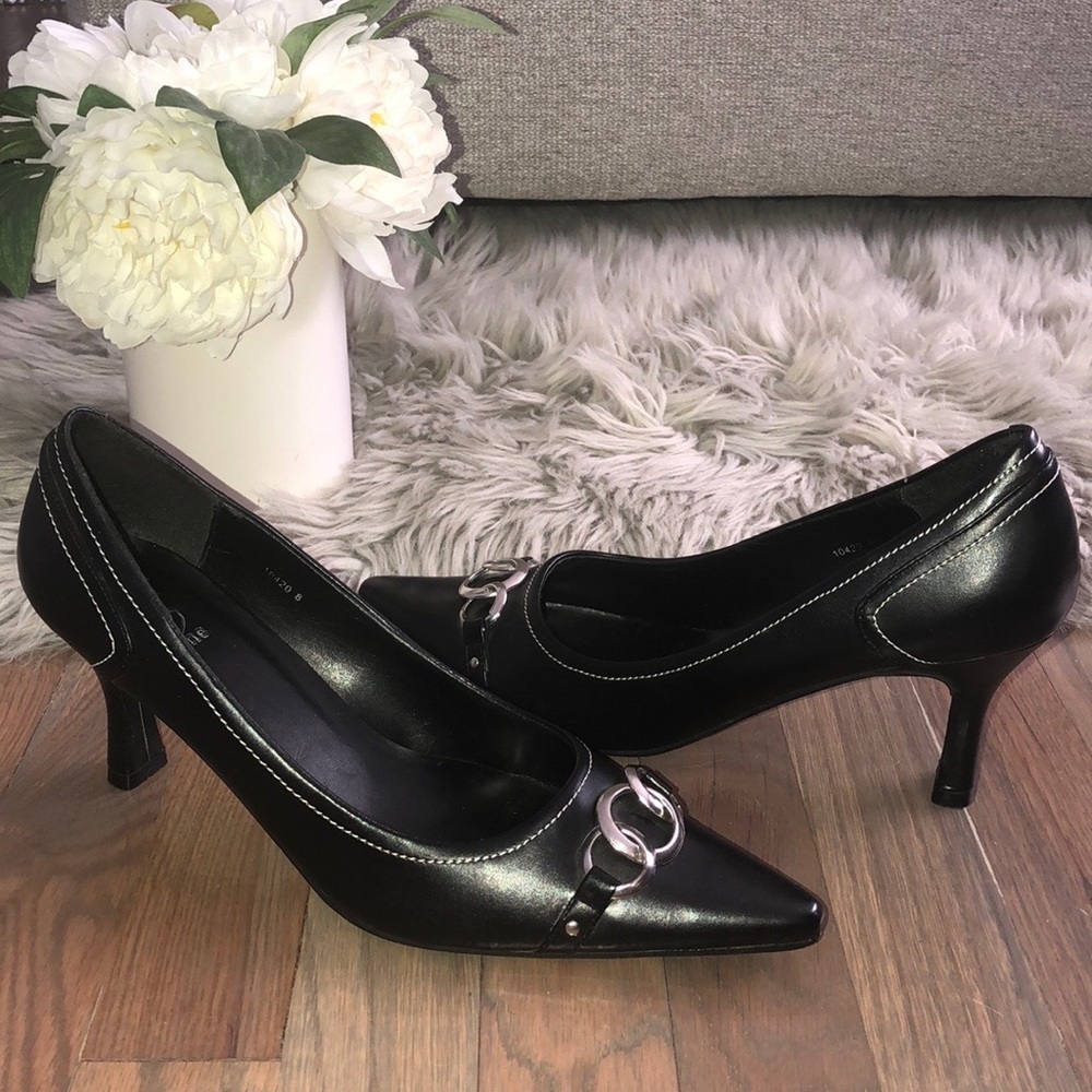 Black & Silver Accent Pointed Pumps From The UK